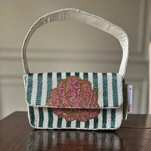 NEW Coastal Chic Beaded Seashell Handbag/ Beach/ Striped Shoulder Bag